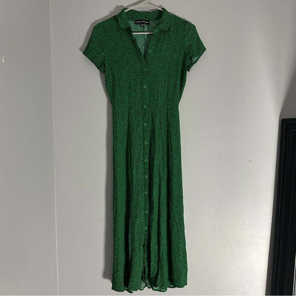 Reformation Green Button-Front Short Sleeve Maxi Dress
